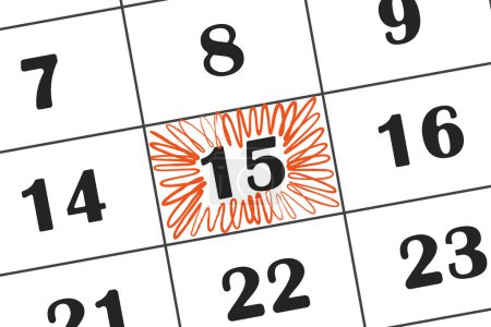 Illustration for Calendar date 15 is highlighted in red pencil. Monthly calendar. Save the date written on your calendar - Royalty Free Image