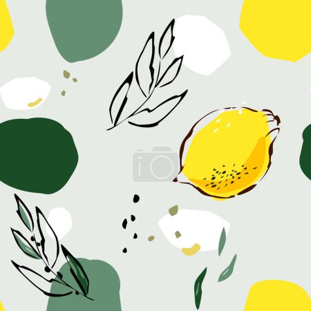 Téléchargez les illustrations : Fond abstrait avec citrons et feuilles - en licence libre de droit