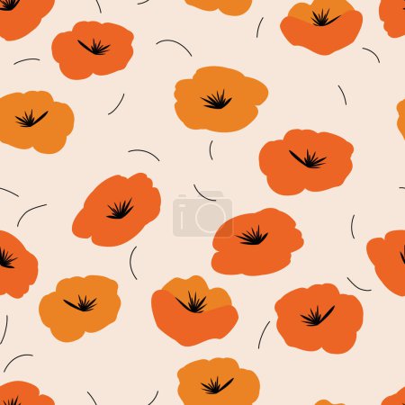 Illustration for Seamless pattern with red poppies. vector illustration - Royalty Free Image
