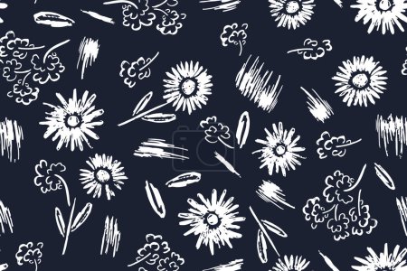 Illustration for Seamless pattern with hand drawn flowers and plants. - Royalty Free Image