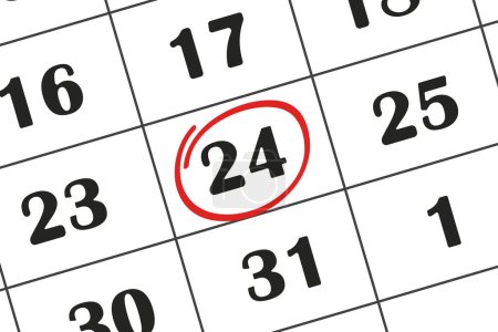 Ilustración de La fecha del calendario 24 está resaltada en lápiz rojo. Calendario mensual. Guarde la fecha escrita en su calendario - Imagen libre de derechos
