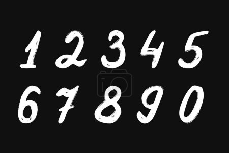Illustration for Arabic numerals. Set of decorative numbers, children's drawing with white chalk on a black board. Numeric signs. Line drawing. - Royalty Free Image