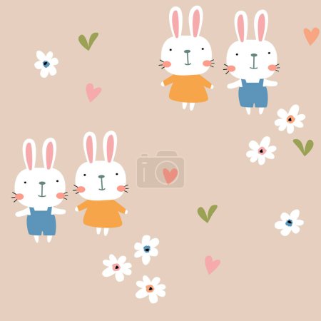 Illustration for Seamless background with cute rabbits cartoon characters - Royalty Free Image