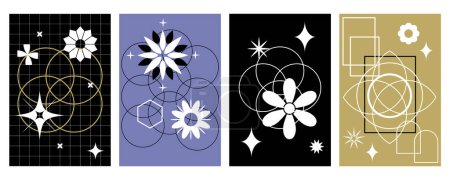 Ilustración de Conjunto de fondos abstractos con motivos florales y ornamentos geométricos - Imagen libre de derechos