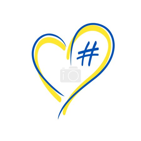 Illustration for Blue and yellow heart with hashtag - Royalty Free Image