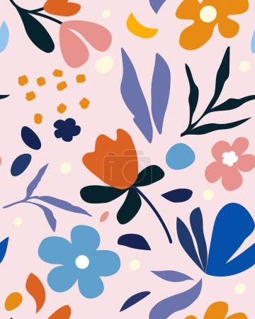 Téléchargez les illustrations : Affiche moderne avec des figures botaniques abstraites dans le style de Matisse. Plantes, fleurs, feuilles, collage en papier. Élément de design vectoriel moderne pour dessin, carte, décoration, impression, couverture - en licence libre de droit