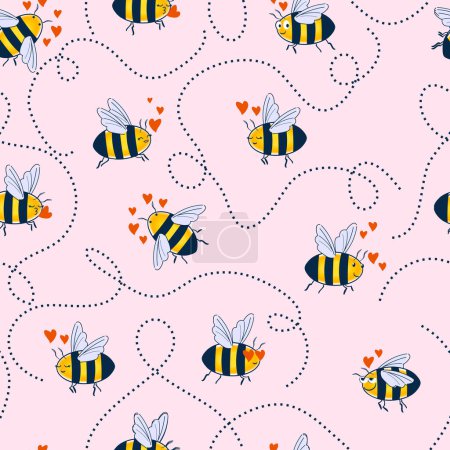 Illustration for Bees seamless pattern background. Vector cute cartoon yellow honey concept for print on paper, fabric, wallpaper, cover. - Royalty Free Image