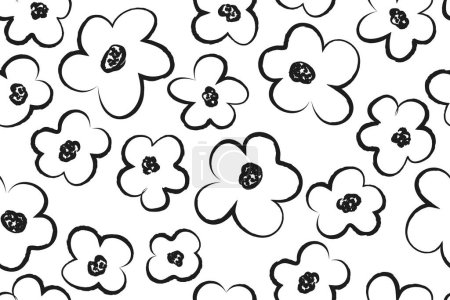 Téléchargez les illustrations : Motif noir et blanc avec des fleurs, fond floral - en licence libre de droit