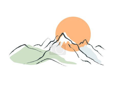 Ilustración de Paisaje con montañas y sol. ilustración vectorial - Imagen libre de derechos