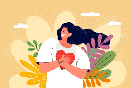 Illustration for Woman with heart and hands. vector illustration. - Royalty Free Image