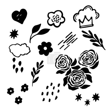 Illustration for Set of hand drawn doodle floral elements. - Royalty Free Image