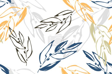 Ilustración de Vector patrón sin costura con hojas florales dibujadas a mano. - Imagen libre de derechos