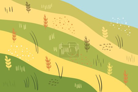 Téléchargez les illustrations : Prairie avec plantes et rivière - en licence libre de droit