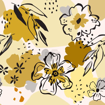 Téléchargez les illustrations : Croquis fleurs motif sans couture - en licence libre de droit
