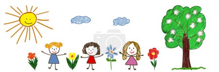 Téléchargez les illustrations : Enfants jouant avec les fleurs - en licence libre de droit