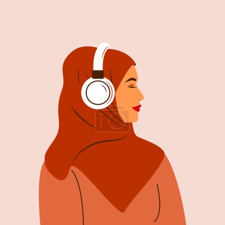 Illustration for Muslim woman with headphones - Royalty Free Image