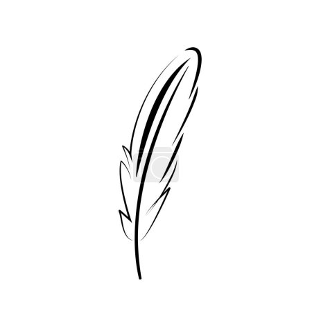 Téléchargez les illustrations : Oiseau plume graphique ligne noire icône vectorielle minimaliste isolé sur fond blanc - en licence libre de droit