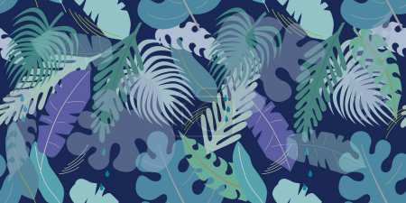Illustration for Modern seamless pattern with tropical leaves, dense jungle. Minimalistic botanical pattern, trendy colors. Vector background - Royalty Free Image