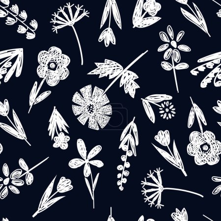Illustration for Seamless pattern with flowers, hand drawn vector, illustration - Royalty Free Image