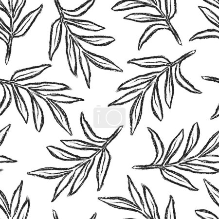 Illustration for Seamless pattern with black leaves. hand drawn floral vector illustration. - Royalty Free Image