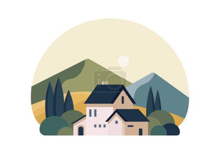Téléchargez les illustrations : Maison dans les montagnes - en licence libre de droit