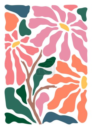 Téléchargez les illustrations : Formes botaniques abstraites. style Matisse. Plantes, fleurs, collage découpé en papier. Motif vectoriel design moderne, carte postale, décoration, bannière, couverture, papier peint - en licence libre de droit