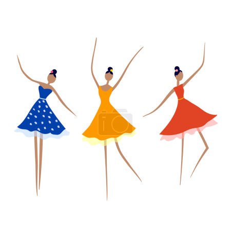 Ilustración de Conjunto de niñas lindas en diferentes vestidos, vector de ilustración - Imagen libre de derechos