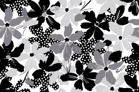 Ilustración de Patrón blanco y negro con flores, fondo floral - Imagen libre de derechos
