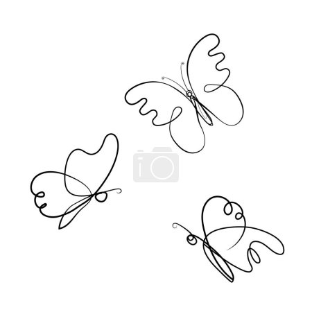 Téléchargez les illustrations : Ensemble de papillons, croquis en lignes. Illustration vectorielle - en licence libre de droit