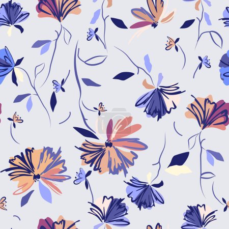 Illustration for Vector floral pattern with flowers and leaves - Royalty Free Image