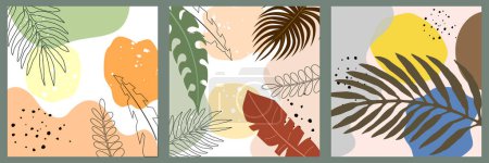 Ilustración de Conjunto de fondos con hojas tropicales - Imagen libre de derechos