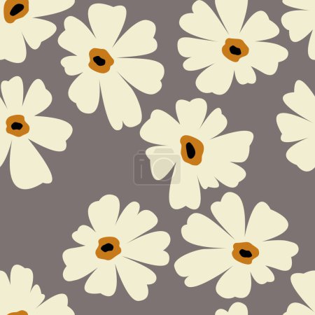 Illustration for Seamless floral pattern. Modern minimalist trendy boho background design with colorful pastel porous flowers on dark background. Scandinavian print for textile wallpaper paper. - Royalty Free Image