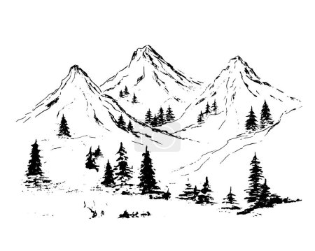 Illustration for Hand drawn mountains ink sketch - Royalty Free Image