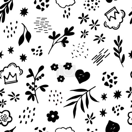 Illustration for Seamless black pattern with floral ornament. - Royalty Free Image