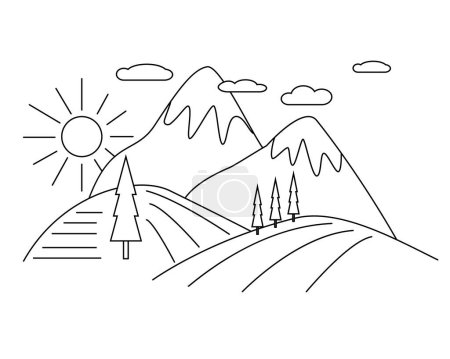 Illustration for Hand drawn landscape with mountains and trees - Royalty Free Image