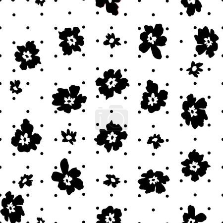 Téléchargez les illustrations : Motif noir et blanc avec des fleurs, fond floral - en licence libre de droit