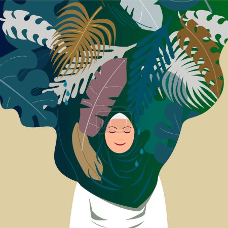 Téléchargez les illustrations : Jeune femme avec un foulard de feuilles - en licence libre de droit