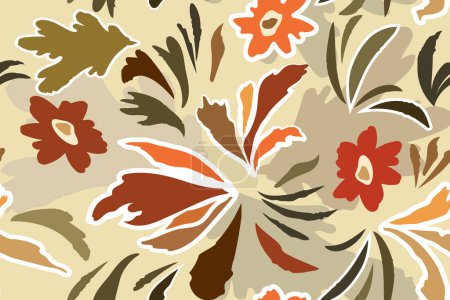 Ilustración de Patrón botánico sin costuras, collage moderno de dibujos de varias flores, ramas, boceto de tinta dibujado a mano - Imagen libre de derechos