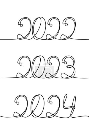 Illustration for 2022, 2023, 2024 new year lettering. hand drawn calligraphy. - Royalty Free Image