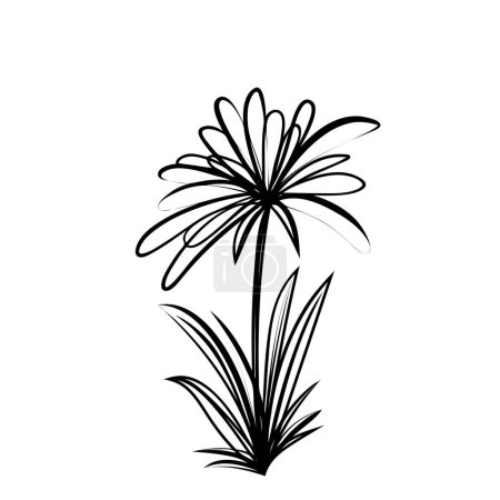Ilustración de Dibujo de garabato flor, elemento de diseño de la planta. Un boceto casual a mano en tinta negra. Ilustración vectorial aislada sobre fondo blanco. - Imagen libre de derechos