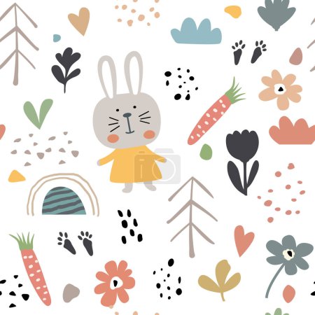 Illustration for Cute scandinavian seamless pattern of hand drawn elements - Royalty Free Image