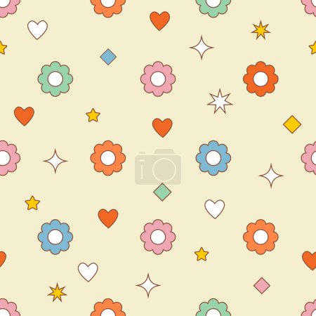 Illustration for Seamless pattern with cute hearts and flowers - Royalty Free Image