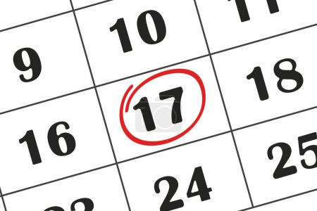 Ilustración de La fecha del calendario 17 está resaltada con lápiz rojo. Calendario mensual. Guarde la fecha escrita en su calendario - Imagen libre de derechos