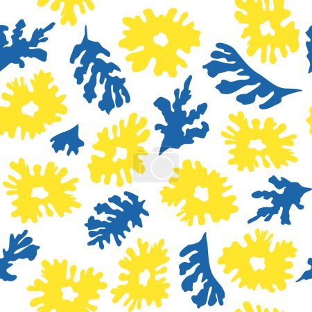 Téléchargez les illustrations : Motif sans couture à partir de plantes, fleurs jaunes et feuilles bleues inspirées de Matisse. Découpez différentes formes de papier pour affiches, logos, modèles, couvertures. - en licence libre de droit