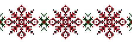 Punto de cruz. Étnica ucraniana. Patrón geométrico horizontal sin costura. flores y hojas rojas, verdes y negras. Clipart, diseño de impresión en el estilo del esquema del ornamento ucraniano