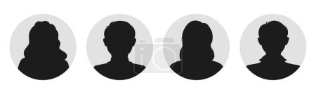 Illustration for Male and female portraits, silhouettes, avatars or profiles for unknown anonymous persons. Man, woman, people. Black and white vector illustration. All objects are isolated - Royalty Free Image