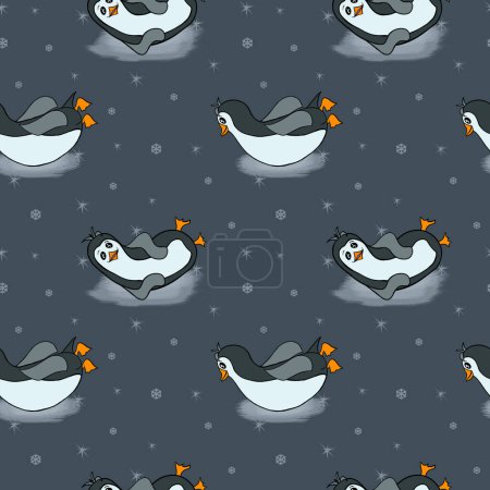 Foto de Pingüinos graciosos. Patrón sin costuras con pingüinos divertidos. Pequeños pingüinos. Diseño para regalo, textil, vacaciones de invierno, papel de regalo - Imagen libre de derechos