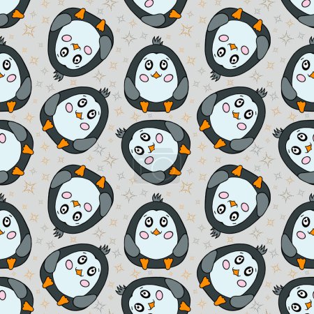 Foto de Pingüinos graciosos. Patrón sin costuras con pingüinos divertidos. Pequeños pingüinos gordos gordos gordos. Diseño para regalo, textil, vacaciones de invierno, papel de regalo. - Imagen libre de derechos