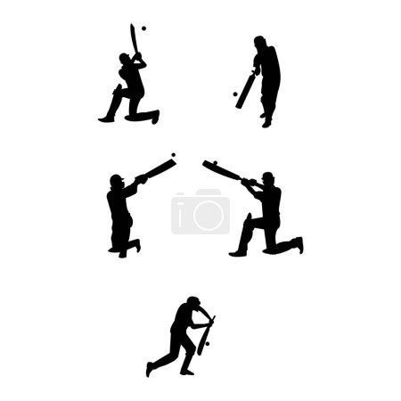 Téléchargez les illustrations : Silhouettes de joueurs de cricket sur blanc - en licence libre de droit