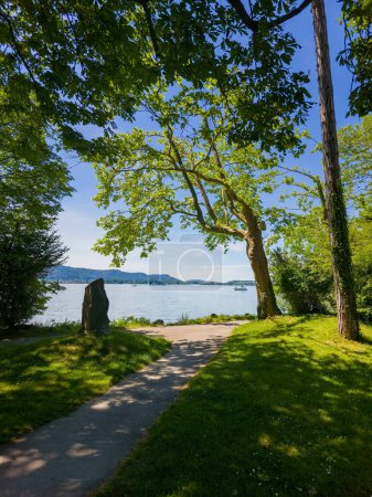 Lake shore Radolfzell on Lake Constance Mettnau Park in summer